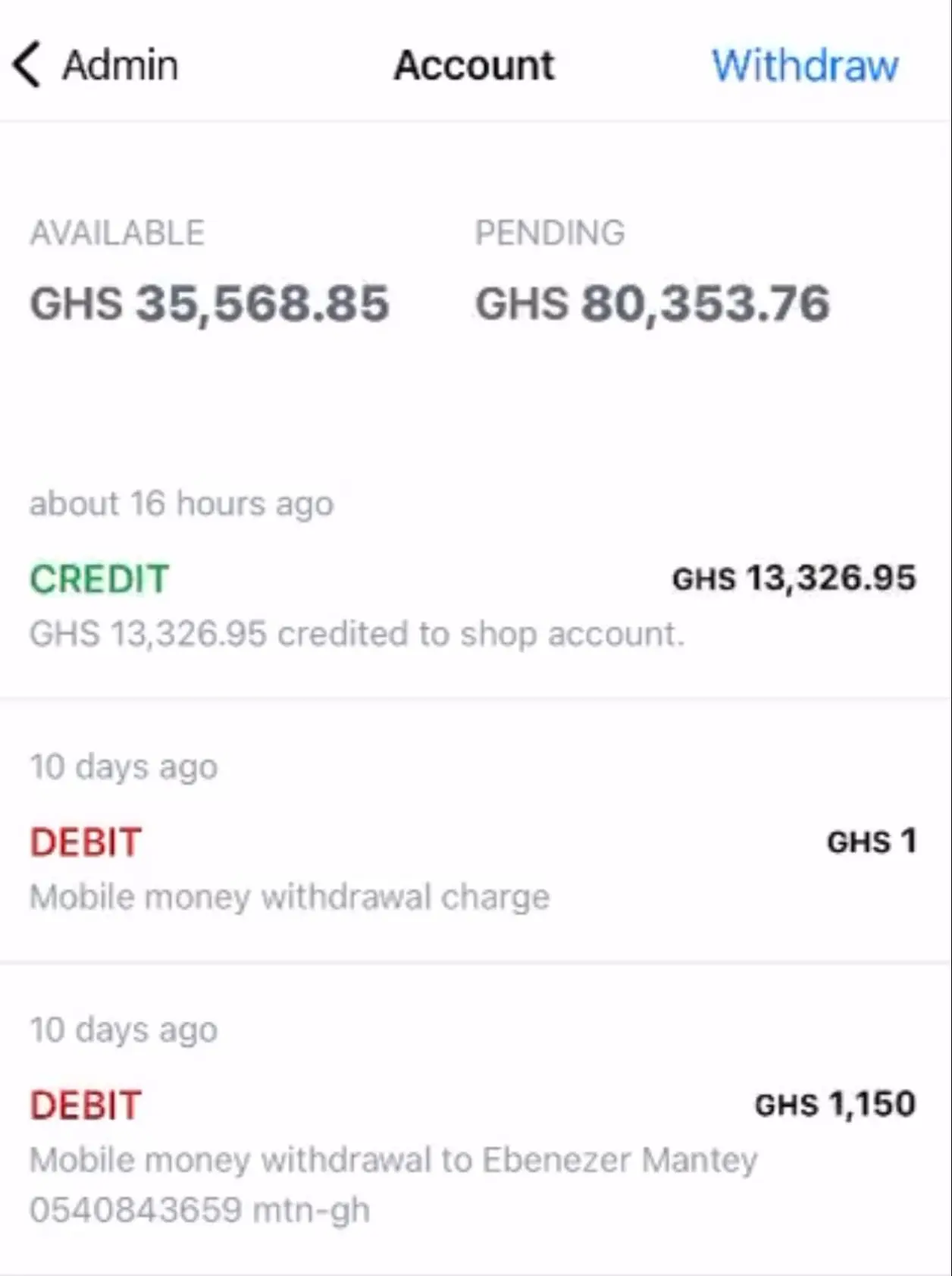 Accounts screen