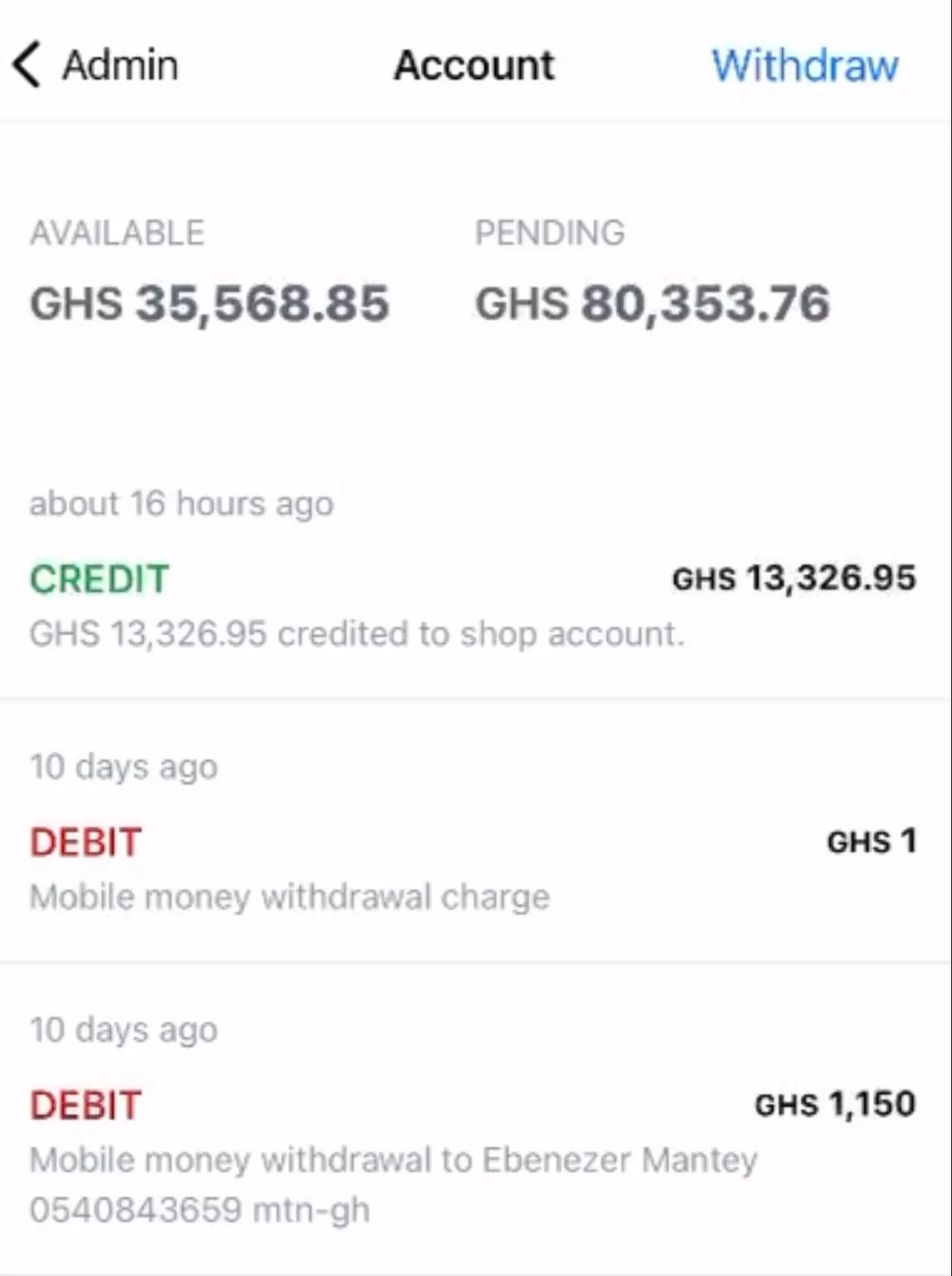 Accounts screen