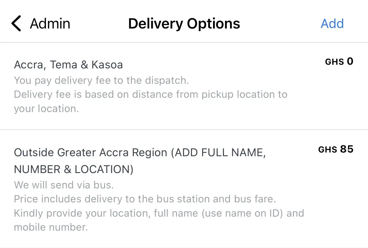 Delivery options