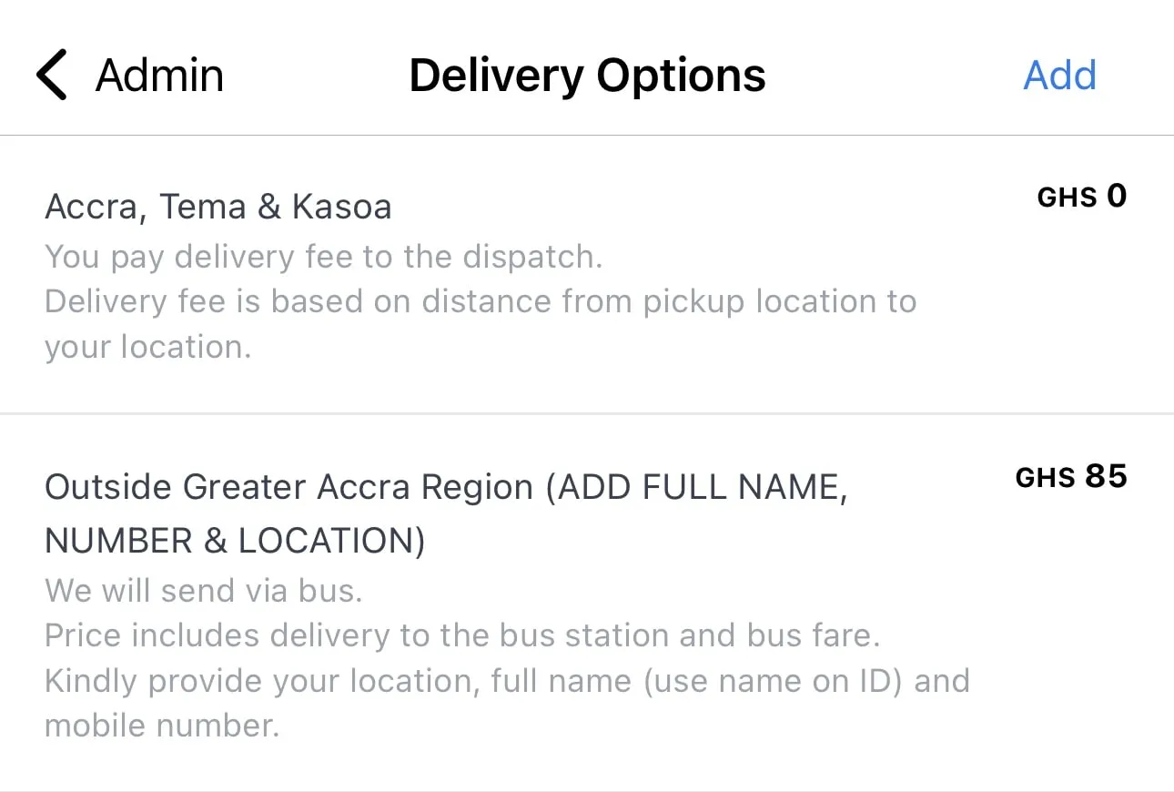 Delivery options