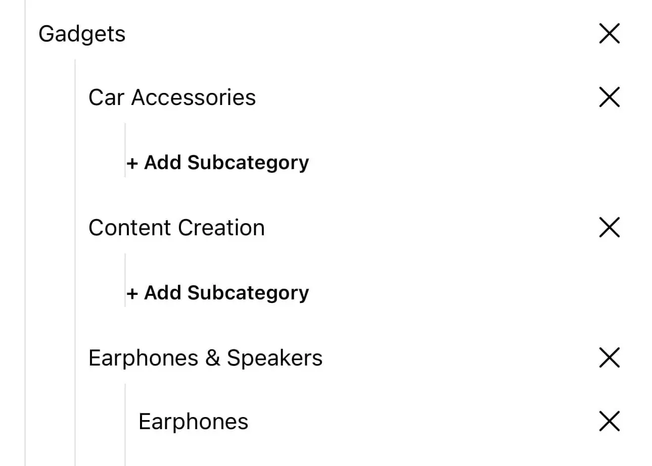 Departments and categories