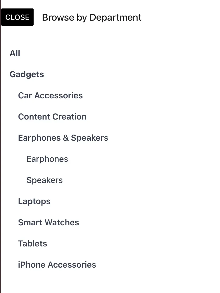 Filter by departments and categories