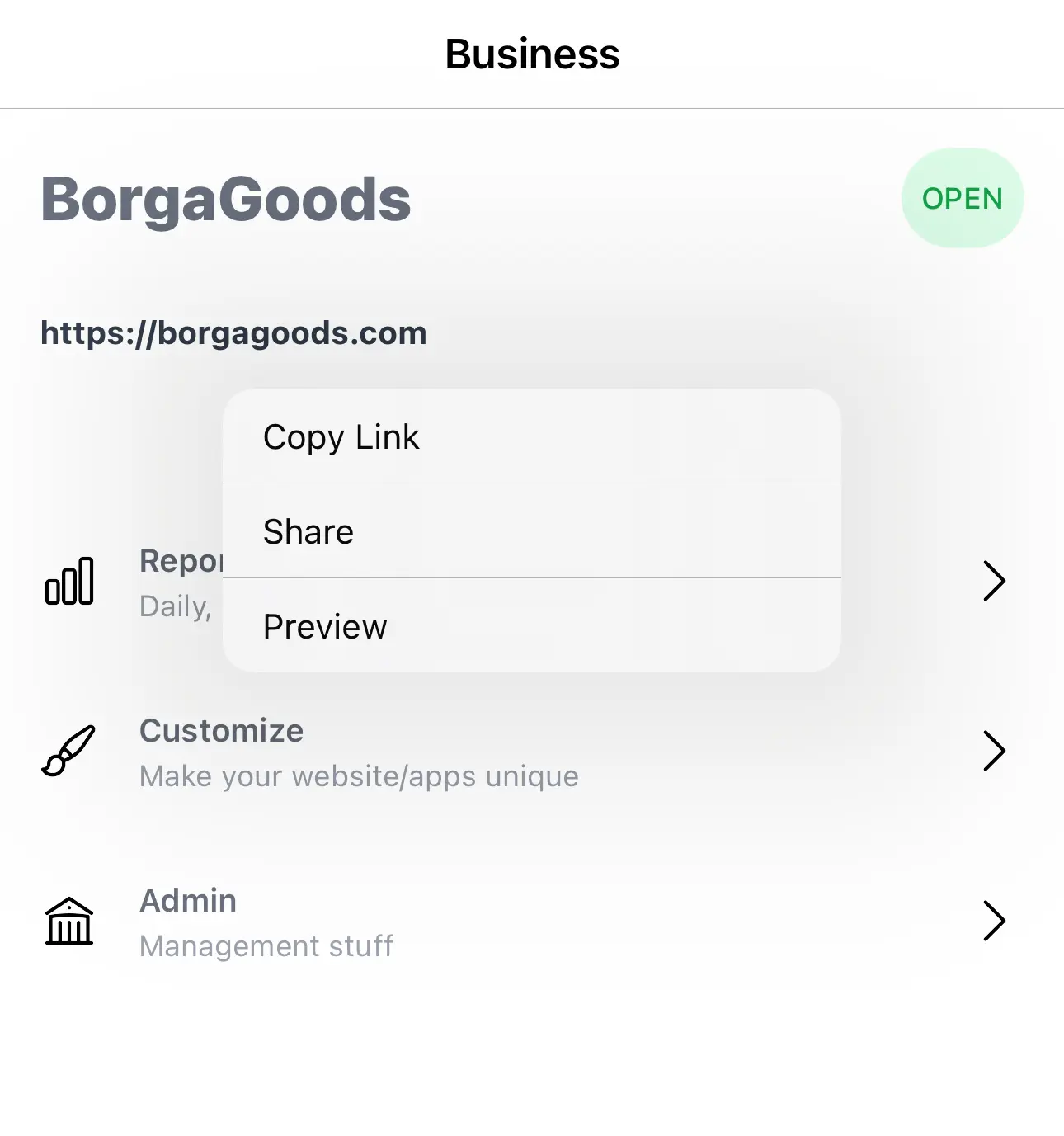 Preview storefront