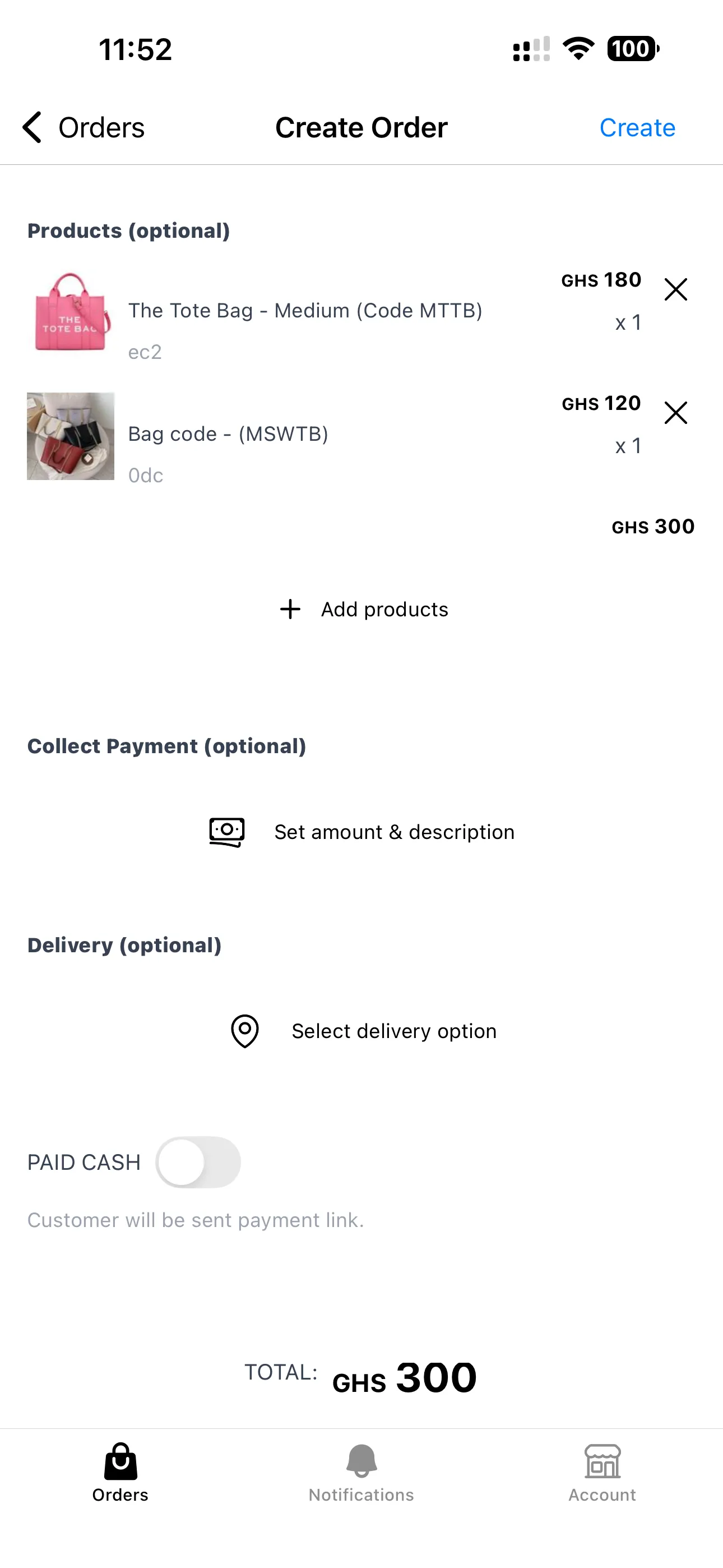 Take order on POS